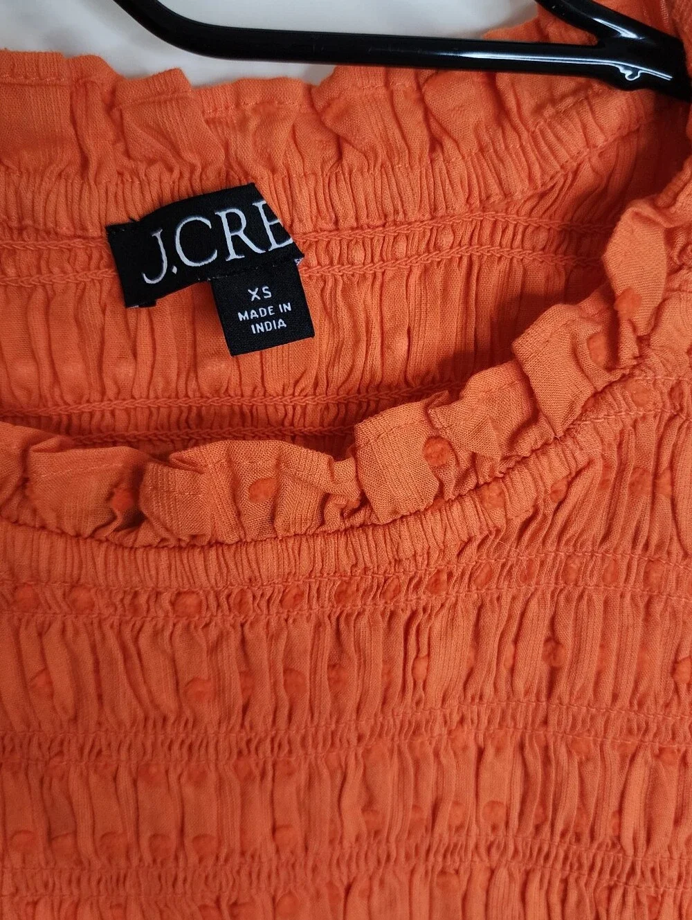 J. Crew Orange Smocked Puff-Sleeve Vibrant Cotton Blouse XS Euro Summer Casual